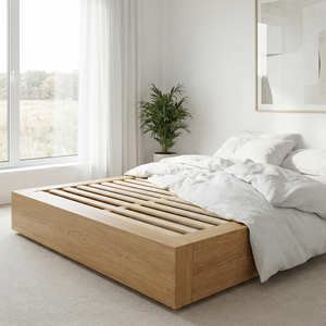 Letto a Muro Tatami Giapponese Moderno Minimalista in Legno Massello con Rivestimento in Tessuto Senza <span class=keywords><strong>Testiera</strong></span> - Product Image 2