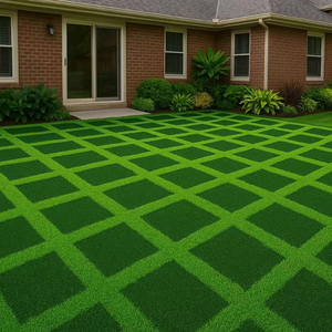 Gazon artificiel haute densité à motif personnalisé, tapis de gazon simulé écologique <span class=keywords><strong>pour</strong></span> cour, terrain de football, activités de plein air - Product Image 3