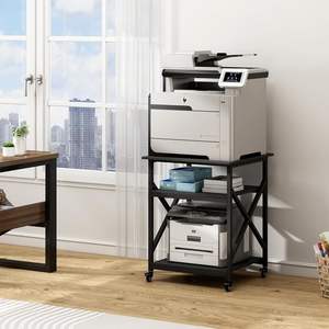 Support d'imprimante à 3 niveaux pour bureau, grande table carrée, étagères de rangement réglables en hauteur, chariot roulant avec roues industrielles - Product Image 6