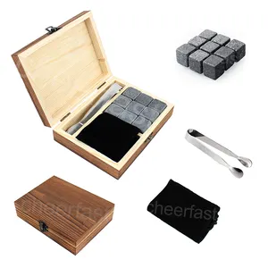 Amazing Present Whiskey Chilling Ice Cube Rocks Stone And Velvet Pouch Set 9 Pcs Whisky Granite Stone Gift Set