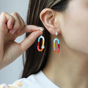 Email Zinklegering Punt Oorbellen Kleurrijke Bloem Schelp <span class=keywords><strong>Tarot</strong></span> Kaart Hanger Oorbellen Sieraden - Product Image 2