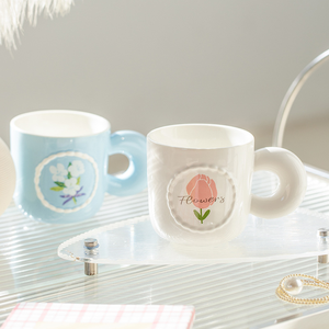 Creative Floral Ceramic Mug 380ml Girlish Heart Design with Lid & Spoon Dishwasher & Microwave Safe Modern Coffee <b>Cup</b> - Product Image 4