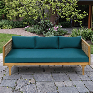 Cama de Día de Teca para Patio o Balcón, con Laterales Tejidos, Cojines Gruesos para Exteriores, Espuma de Alta Densidad, Diseño Moderno y Duradero - Product Image 2