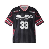 T-shirt de sport unisexe 2026 style américain vintage à rayures, coupe ample, col en V, avec design patchwork