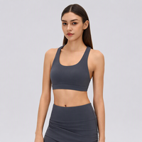 Soutien-gorge de sport pour femme en maille ajourée, dos nageur, col en U, avec coussinets semi-fixés, respirant, en nylon et élasthanne, pour le yoga, l'entraînement, le fitness et la gym