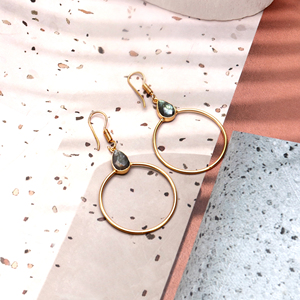 Pendentif plaqué or en forme de goutte de pierre à facettes 70x54 MM Charms Circle Boucles d'oreilles Résultats Hoop Connector Loops Boucles d'oreilles DIY - Product Image 4