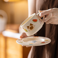 Ensemble tasse et soucoupe en céramique à motif de dessin animé mignon, tasse à café au lait INS pour couple, pour le thé de l'après-midi