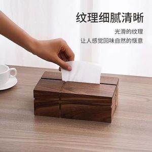 Caja de pañuelos de madera, caja de pañuelos rectangular para mesa de comedor, lujosa caja de almacenamiento de pañuelos de madera maciza color nogal para - Product Image 5