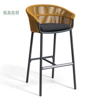 Chaise haute de bar en rotin et métal, chaise de jardin en osier, chaise de bar en aluminium pour terrasse, chaise de bar de café imperméable, chaise de bar d'extérieur en corde tressée