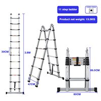 Échelle télescopique portable en aluminium 2-en-1 de 1,9 m + 1,9 m = 3,8 m (12,5 pi) avec une charge maximale de 150 kg pour l'extérieur et la maison