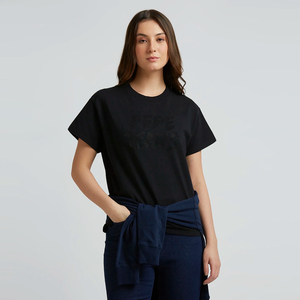 Camiseta de Cuello Redondo para Mujer, Apliques, Algodón Orgánico, Tela Suave, Manga Corta, Ropa Casual de Verano, Personalizable para Suministro al por Mayor - Product Image 4