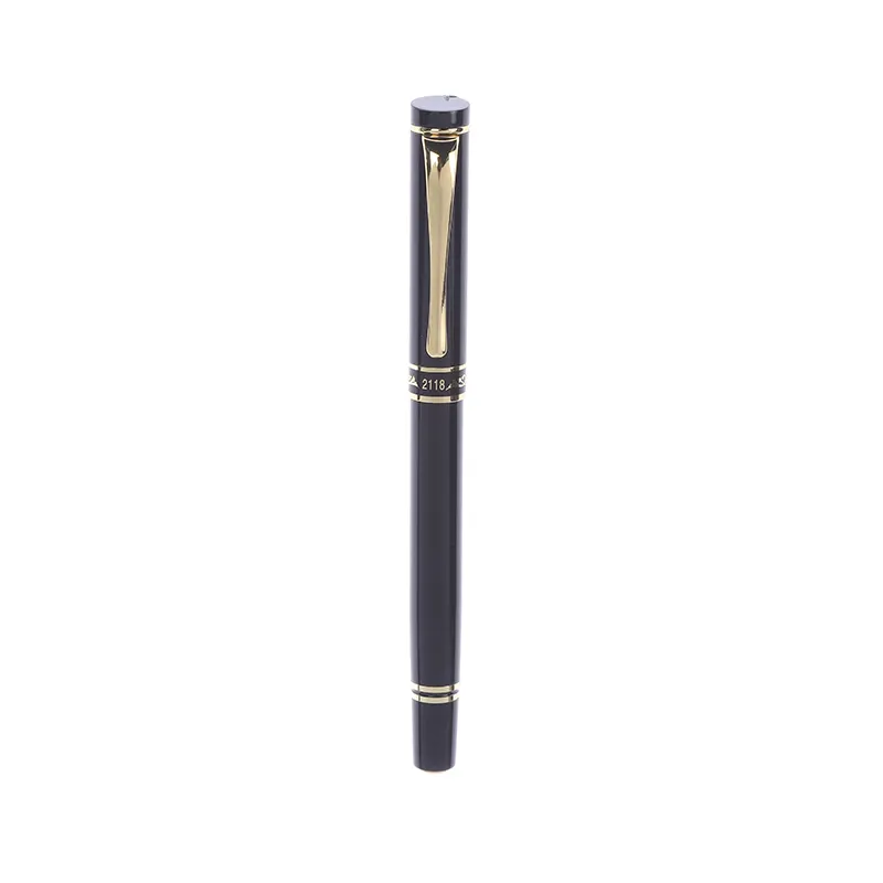 Stylo plume en métal de conception gravée de luxe de couleur mate noire de haute qualité avec logo personnalisé