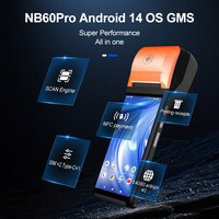 POS portátil NB60P todo en uno Android 14 OS NFC POS móvil con impresora de recibos de 58mm Máquina de sistemas POS de pantalla táctil de 6 pulgadas