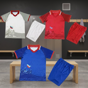 Ensemble de maillots de football pour garçons, manches courtes, col asymétrique, impression par transfert thermique, antibactérien, séchage rapide, polyester, sport, été - Product Image 3