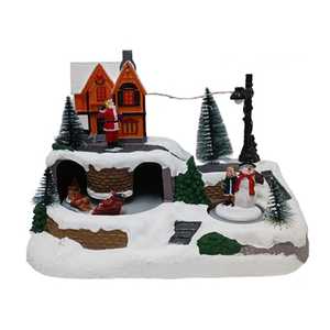 Scène de village de Noël avec maison, rennes, traîneau, bonhomme de neige, lumières et mouvements, 23,5x16x17 cm, décoration de fêtes - Product Image 6
