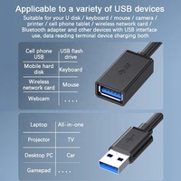 Câble d'extension USB 3.0 personnalisé noir A-Mâle vers A-Mâle, A-Mâle vers A-Femelle, 0,5 mètre, 1 mètre, 1,5 mètre, 2 mètres, 3 mètres, 5 mètres