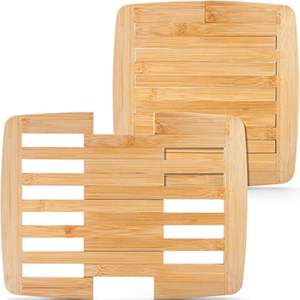 Expandable Bamboo <b>Trivet</b> 2 Pack 9 Inch to 11.8 Inch Square Heat Resistant Hot Pad - Product Image 1