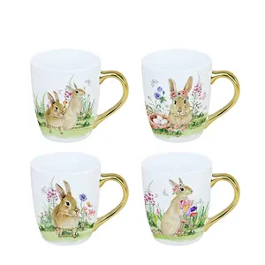 Huarui Custom Hand Painted Easter Bunny Decorative Rabbit Ceramic Sublimation Rabbit Easter Cup Mug