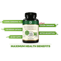 Capsules de berbérine HCL 1200 mg et cannelle de Ceylan 100 mg à marque privée pour adultes - Soutien métabolique quotidien et santé immunitaire