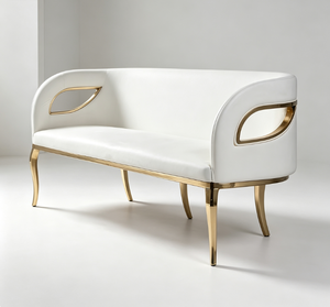 Canapé Chesterfield carré de luxe en velours, deux places, avec structure en acier inoxydable couleur champagne et accoudoirs incurvés, idéal pour hall d'hôtel et chambre de villa - Product Image 5