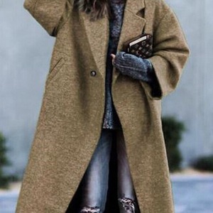 Manteau long en laine chaude de couleur unie pour femme, forme A, manches longues, épaisseur moyenne, vêtements d'extérieur décontractés pour l'automne et l'hiver - Product Image 3