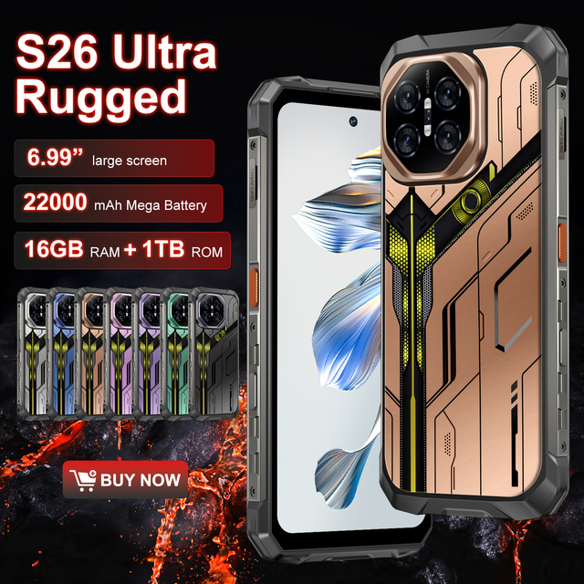 New S26 Ultra Rugged Phone Outdoor Large HD Screen 108MP LTE Big Battery Waterproof Drop-Proof NFC CDMA Night Vision