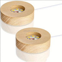 Base lumineuse LED USB en bois personnalisée en gros, forme de cercle illusion, support de sphère en cristal pour chambre à coucher