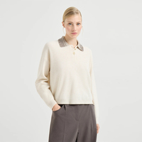Pulls en coton pour femmes en gros, style classique simple, col rabattu en coton, pull polyvalent en coton