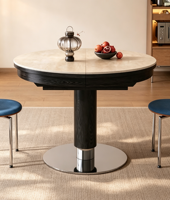 Table à manger ronde moderne, pliable, extensible, imperméable, avec plateau en marbre et structure en bois massif pour les petites maisons
