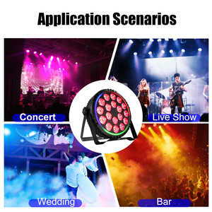 Projecteur PAR plat RGBW 4-<span class=keywords><strong>en</strong></span>-1 18x4W à LED avec bande RGB DMX pour DJ, discothèque, bar, scène, éclairage de fond, soirée, spectacle <span class=keywords><strong>en</strong></span> <span class=keywords><strong>direct</strong></span>, événement religieux - Product Image 4
