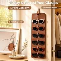Organisateur mural en cuir PU pour lunettes de soleil, 5 emplacements, support de présentation pour lunettes, support mural pour lunettes, rangement pour placard et chambre