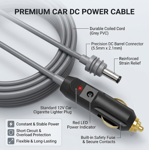 Mini Outdoor Antenna <b>Power</b> Cord 10m 33ft 12V-24V 3A DC 5.5x2.1mm Male to Cigarette Lighter Plug Extension <b>Cable</b> - Product Image 2