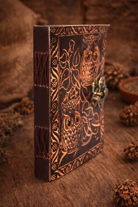 Embossed Twin Owls <b>Leather</b> Journal Handmade Deckle Edge <b>Diary</b>, Vintage Rustic Notebooks - Product Image 4