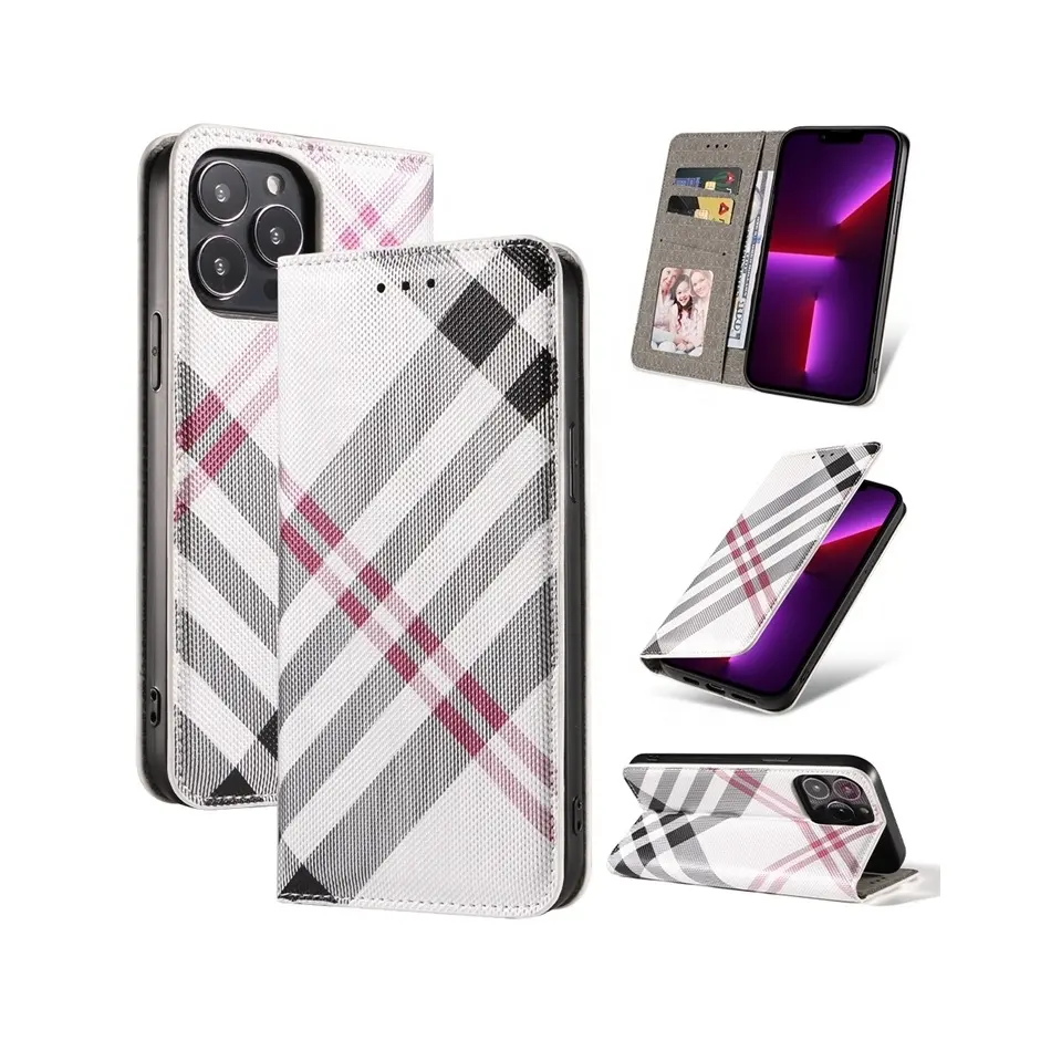 Factory Direct Fashion Luxury Plaid Phone Case Men Women Leather Phone Case for Iphone14 13 pro max