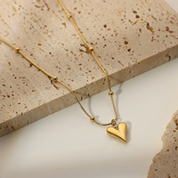 Collier tendance en acier inoxydable plaqué or 18 carats avec pendentif cœur et chaîne à billes - Cadeau pour femme