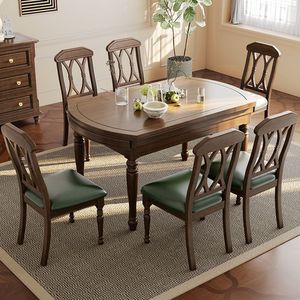 Juego de mesa y sillas de comedor de madera maciza estilo rústico americano, 6 piezas, extensible, para uso doméstico en el comedor. - Product Image 4
