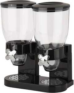 Multifunctional Plastic Cereal Dry Food Dispenser Kitchen Storage Bottle Food Standard Black Double Cereal Dispenser Container