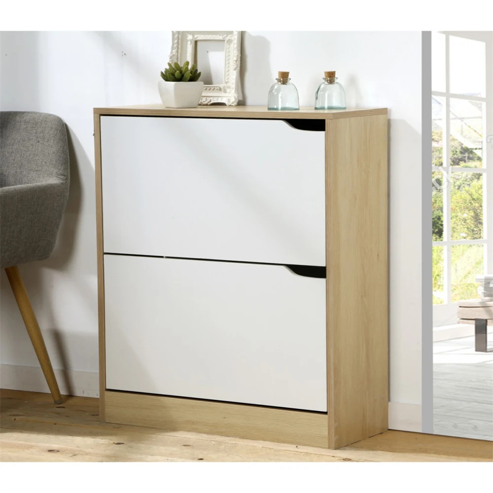 Маленький обувной шкаф двухслойный белый красивый дизайн хорошего качества из дерева для дома деревянная стойка для обуви