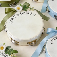 Wholesale Customizable Wedding Tambourine, Natural Sheepskin Wooden 6 inch Hand Drum with Ribbon for Wedding Celebration