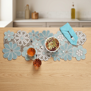 Embroidered Floral <b>Table</b> <b>Runner</b> Cotton Washable Home Decor Classic Style Blue White Pattern - Product Image 5