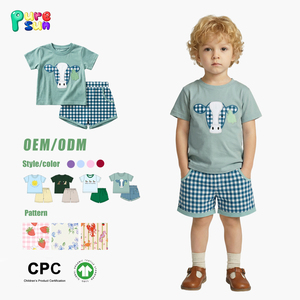 퓨어선 마마스 보이 스모크 캐주얼 카툰 패턴 여름 100% 코튼 남자아이 투피스 매칭 반바지 세트 - Product Image 3