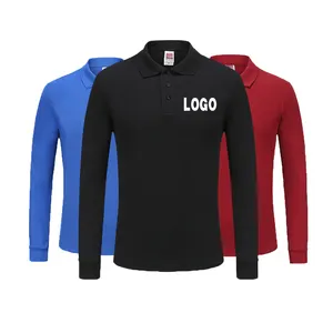 Op Maat Gemaakte Logo Print Heren 100 Katoenen Lange Mouwen T-Shirt Effen Unisex Zwaargewicht Mode Polo Official