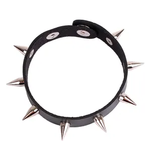 armband maat kegel Suppliers-Nieuwe Gothic Unisex Vrouwen Punk Zwarte Armband Spike Klinknagel Kegel Zwart Lederen Manchet Grote Size Polsband