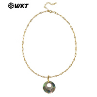 WT-JN350 chaîne Rectangle plaquée or vintage avec coquille d'ormeau naturel pendentif creux rond dames collier bijoux