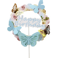 Camilla Nouveauté Décoration de gâteau guirlande papillon, insert décoratif, magnifique et romantique, joyeux anniversaire, toppers de pâtisserie bleu rose 12cm
