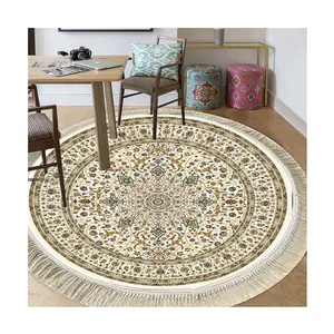 Farsça tarzı çiçek baskı karpet rahat ultra yumuşak el dokuma sahte ipek yuvarlak halı paspas alan kilim