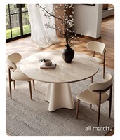 Table à manger en dalle de pierre de style français : table à manger en bois massif, compacte, de couleur crème, minimaliste et élégante pour les petites maisons