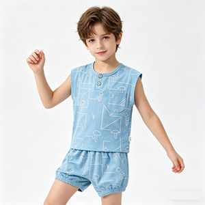 2026 New Arrival Breathable Kids Boys <strong>2</strong> Piece Outfit Sleeveless <strong>Vest</strong> and Shorts Set for Baby Daily Wear - Product Image 2