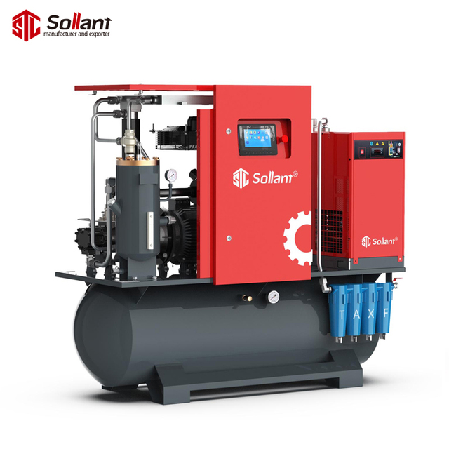 10HP 7.5kW Screw Air Compressor with 200L Air Tank and Air Dryer Integrated Unit Energy Efficient