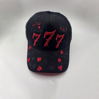 Casquette de baseball à thème jeu de cartes 777 Poker, ornée de strass et d'une couronne, style décontracté, vente en gros